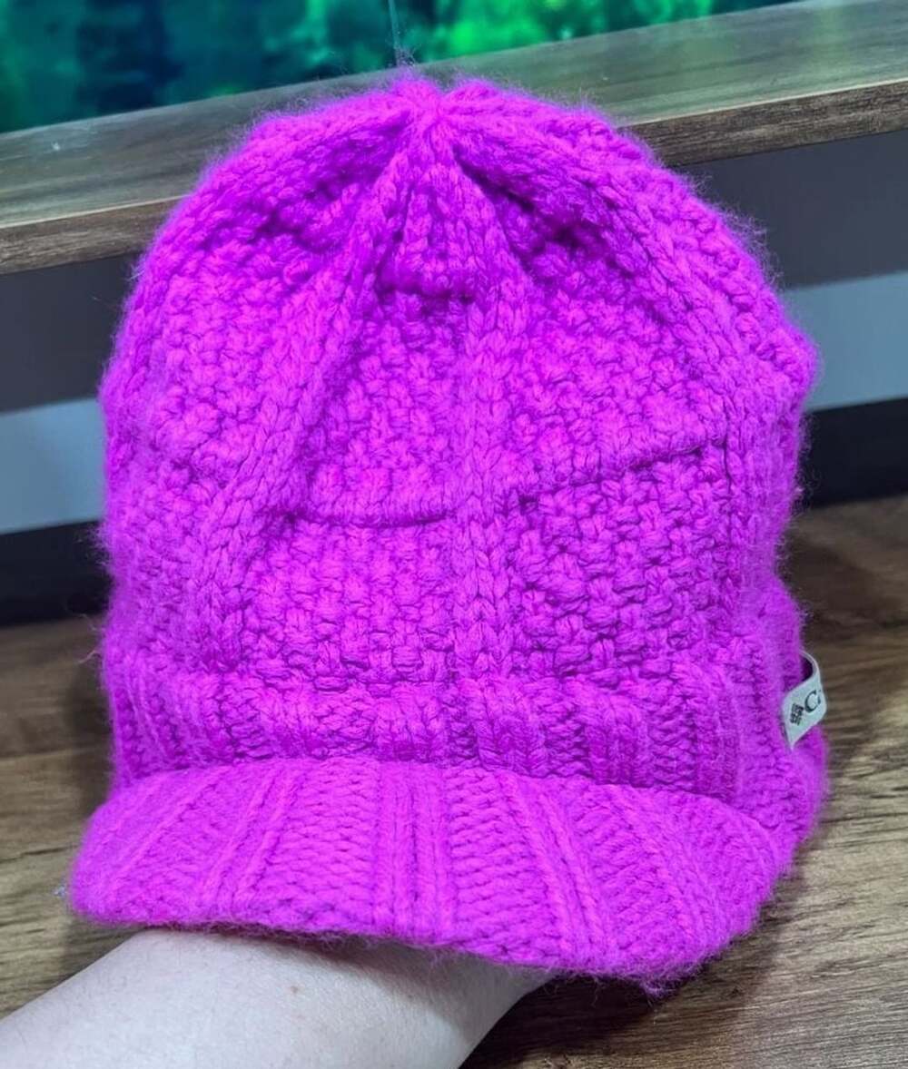 Columbia Youth Magenta Cable Knit Visor Beanie Hat